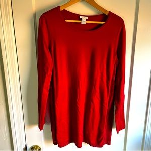 J. Jill Tunic Scoop-Neck Red Knit Sweater, S Tall